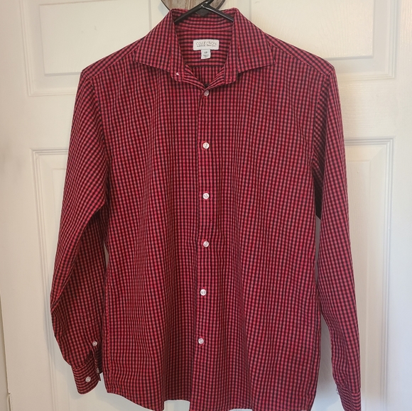 (1550) Michael Strahan Boy's Long Sleeve Dress Shirt. 18 Red/Black Checker - Picture 3 of 6